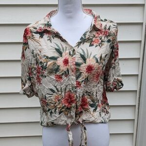 American eagle vacation tropical button down with tie faux tuck